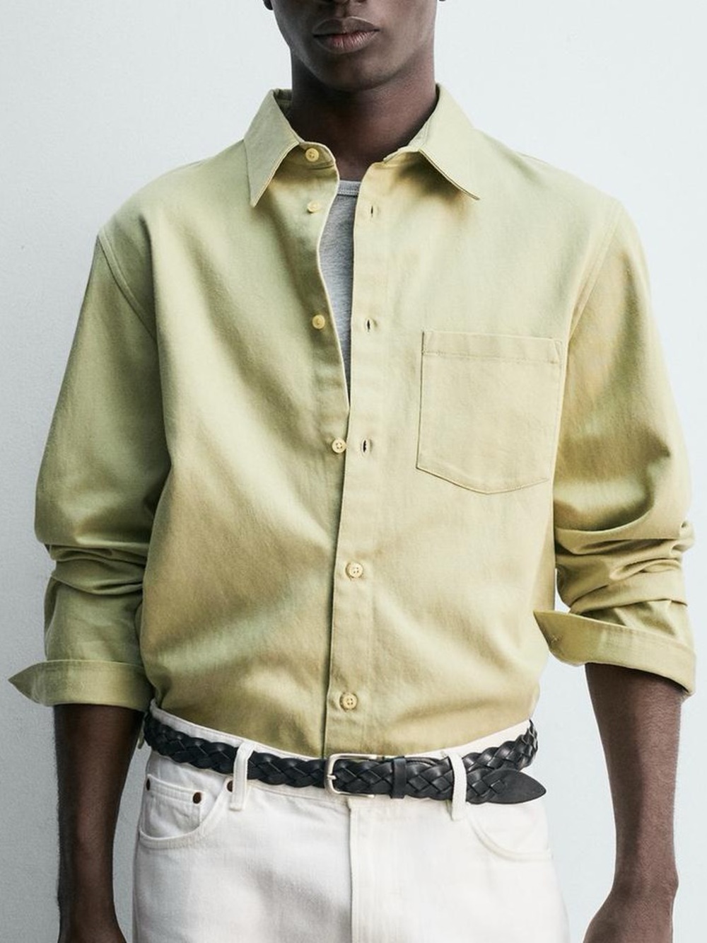 Zara Men’s Green Casual Button-Down Long Sleeve Shirt
